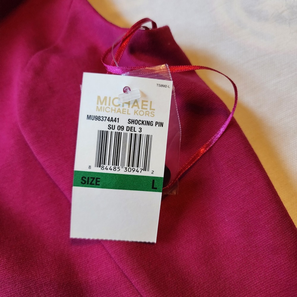 Michael Michael Kors Shocking Pink Sleeveless Shift Dress Pocket Button Large - Picture 3 of 8